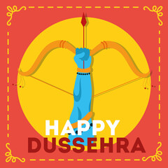 happy dussehra celebration with lord rama hand and arch weapon