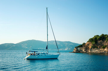 Sailboat off coast island of Skiathos, Greece