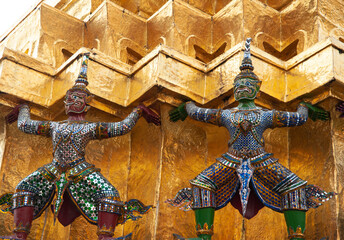 Grand palace detail, Golden Palace or Wat Phra Kaew  in Bangkok, Thailand