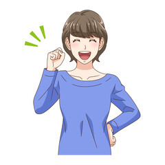 笑顔でガッツポーズする女性