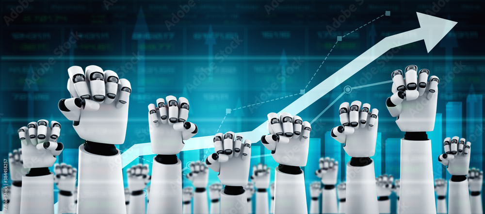 Poster business growth concept by using ai robot and machine learning technology to analyze data and give a
