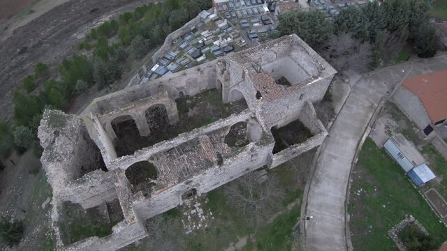 Ruins of old monastery in Guadalajara,Spain. Aerial Drone Footage