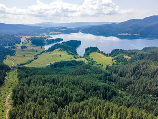 Naklejka premium Aerial view of Dospat Reservoir, Bulgaria
