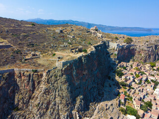 Fototapeta na wymiar Aerial panoramic view of Monemvasia fortified town in Greece