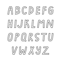 Vector illustration of a bold italic outline english alphabet. Line art. For web and print design. Hand drawn illustration.