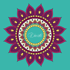 happy diwali celebration lettering with mandala decoration in blue background