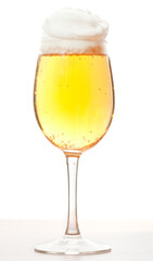 Glass of cold beer over wooden surface