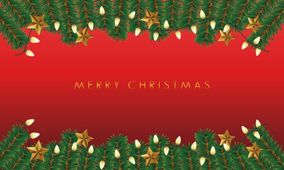 happy merry christmas celebration with pine branches square frame