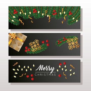happy merry christmas celebration with set cards
