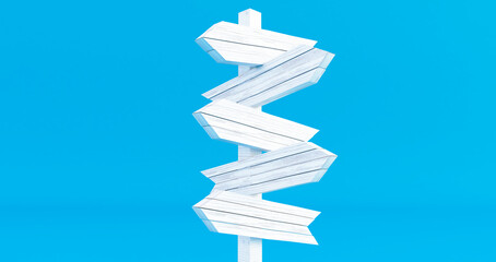 3D rendering of Empty wooden signpost isolated on bleu  background