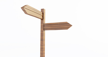 3D rendering of Empty wooden signpost isolated on white background