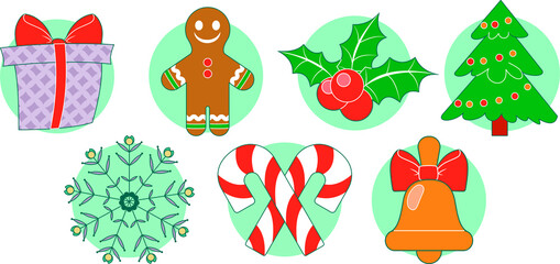 New year cute icons set