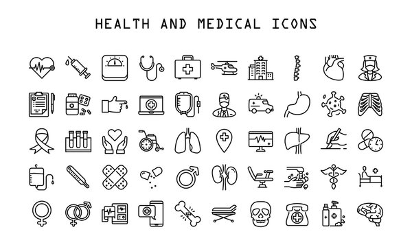 50 Health, medical, and hospital related icons
