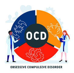 Flat design with people. OCD - Obsessive Compulsive Disorder, medical concept. Vector illustration for website banner, marketing materials, business presentation, online advertising