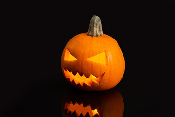 Jack o Lantern on a black background.