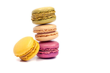 Macaroons cookie isolated on the white background. Homemade french style colorful macaroons dessert. 