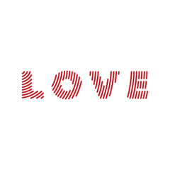 Lettering LOVE. Love word in line style . Red LOVE word isolated on white.