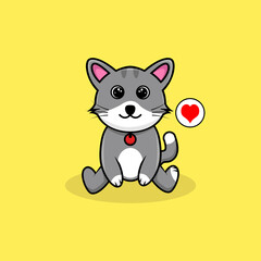 Cute Cat Sit Mascot Character Vector Illustration. Handrawn Animal In Kawaii Style. Suitable for Branding, Books, Banner, Flyer, Tshirt, Advertising, Promotion