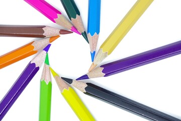 Fototapeta premium Color pencils isolated on white background. Back to school concept. Coloring tools of school. 