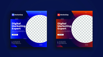marketing agency social media template, digital Post Template for Digital Marketing. Digital Marketing Square Flyer Template with Editable web Banner,