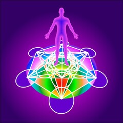 Human silhouette and Metatrons cube - Rainbow pattern - Sacred Geometry