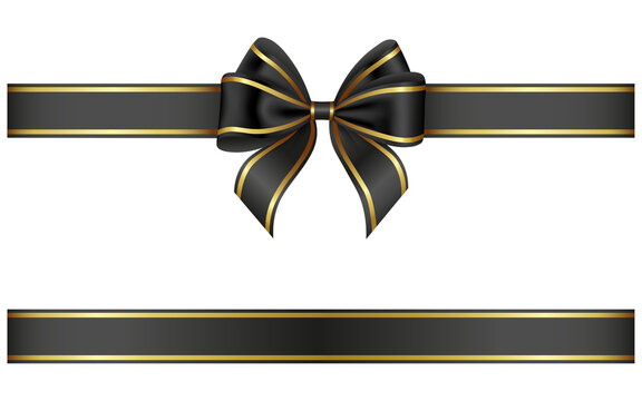 Black Ribbon And Bow With Gold Edging