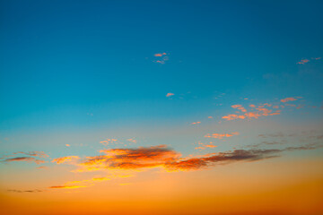 Blue and orange tones of evening sky 