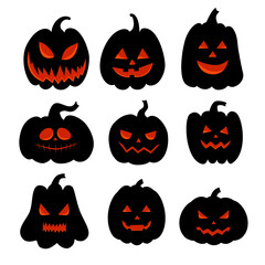 Set of Halloween Pumpkins, Hand drawn Halloween Pumpkins with different faces.