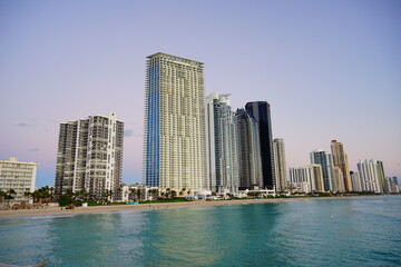 Plakat Miami downtown and beach at sun rise