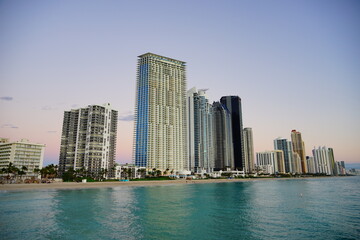Plakat Miami downtown and south beach at sunrise