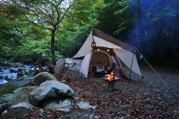 camping in the forest