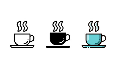 Hot coffee icon. With outline, glyph, and filled outline styles