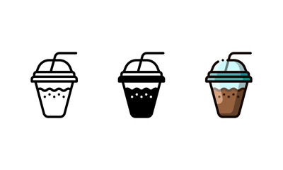 Coffee drink icon in plastic cup. With outline, glyph, and filled outline styles