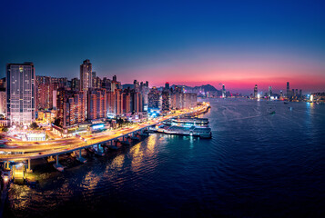 Fototapeta na wymiar Hong Kong Cityscapes in magic hour