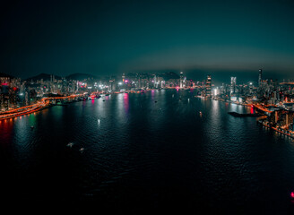 Fototapeta na wymiar Hong Kong Cityscapes in at night cool color tone