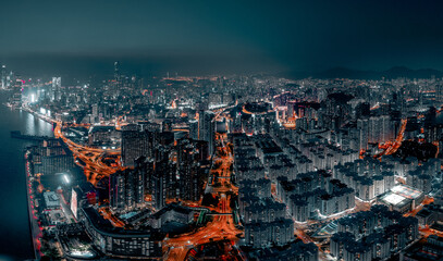 Hong Kong Cityscapes in at night  cool color tone