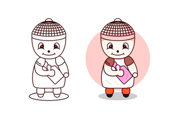 smile chef kid logo design template. illustration of a child with a smiling expression wearing a fluffy outfit and wearing a hat like a serving hood.