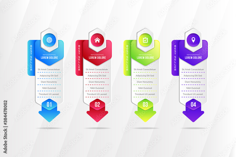 Poster business infographic choice button in website. process with 4 steps template, labels. hexagon and ar
