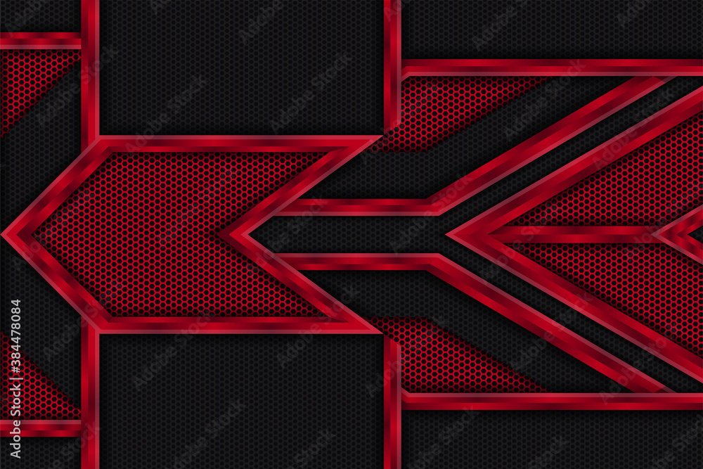 Aufkleber abstract geometric red light arrow on black with hexagon pattern design modern luxury futuristic tec
