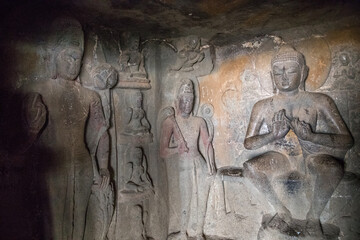 Obraz premium Nasik or Pandavleni Caves, a group of 24 caves (1st century BC and the 3rd century CE), Maharashtra, India