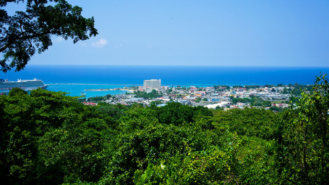 View to beach from jungle with 