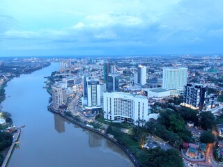 Fototapeta na wymiar Kuching, Sarawak / Malaysia - October 10 2020: The iconic landmark building of Dewan Undangan Negeri (DUN) of Sarawak at Waterfront area of Kuching city
