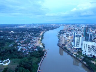 Kuching, Sarawak / Malaysia - October 10 2020: The iconic landmark building of Dewan Undangan Negeri (DUN) of Sarawak at Waterfront area of Kuching city