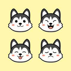 Cute Siberian Husky Dog with Alternate Emoji or Face Emotion © Serena Design
