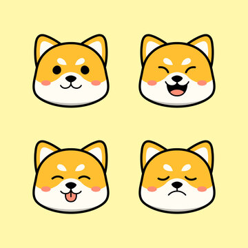Cute Shiba Inu Dog with Alternate Emoji or Face Emotion