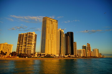 Miami downtown and beach at sun set	