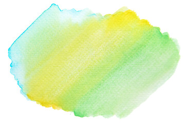 Mixing watercolor painting wallpaper. Hand painted green, yellow and blue mixing watercolor background.