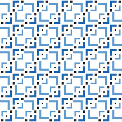 Vector seamless pattern texture background with geometric shapes, colored in blue, white, black colors.