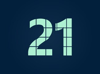 21 number, vector desing font.  Made of knife cut. For logo, brand label, design elements, corporate identity, application & more. IsolatedEps10 illustration