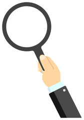 Hand holding magnifying glass vector illustration / male business person